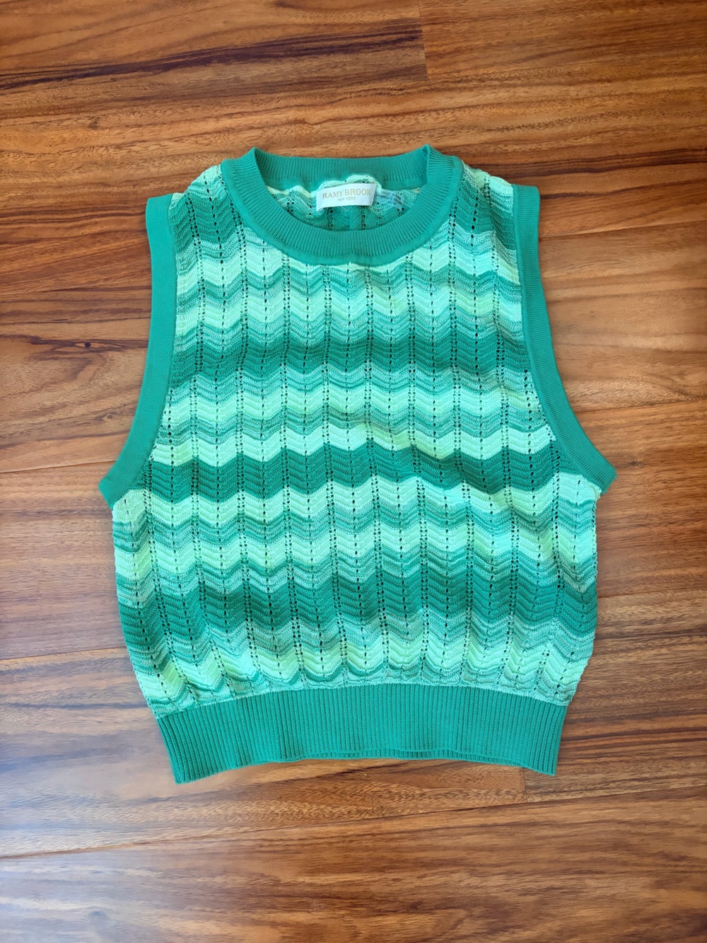Ramy Brook Green & Mint Chevron Knit Tank